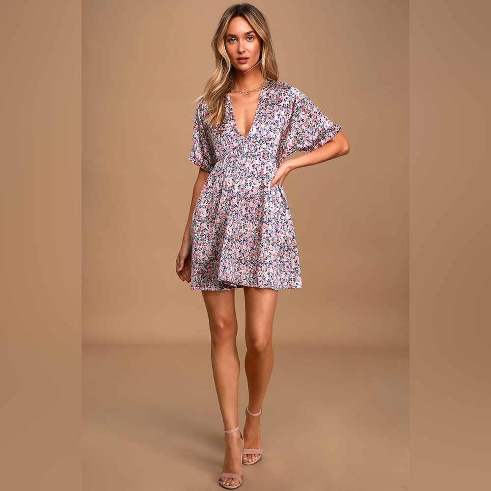 Lulu's Floral Mini Dress - Pink and White